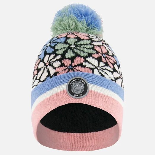 Deux par Deux - Knit Hat Blue, Pink And White Retro Flowers - Two Giraffes Children's Footwear