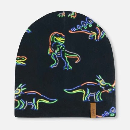 Deux par Deux - Mid - Season Jersey Hat Black Printed Neon Dino - Two Giraffes Children's Footwear