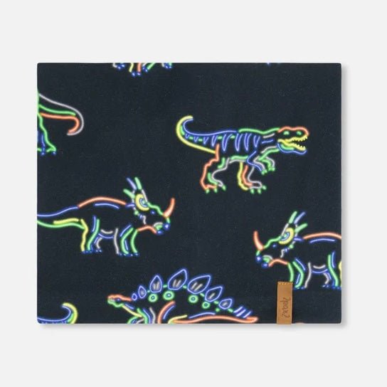 Deux par Deux - Mid - Season Jersey Neckwarmer Black Printed Neon Dino - Two Giraffes Children's Footwear